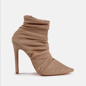 Missguided Mesh Ruched High Heel Sock Boot- Nude